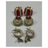 3 Pair Vintage Enamel Christmas Earrings