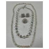 2 Strands of Glass Beads, Earrings & Pin