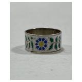 Sterling Silver Vintage Enamel Flower ring