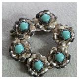 Vintage Sterling Silver Turquoise Pin