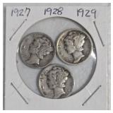 3 Silver Mercury Dimes