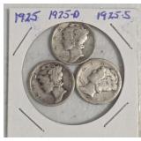 3 Mercury Silver Dimes