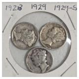 3 Silver Mercury Dimes