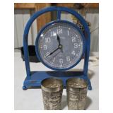 Ornate Silver Embossed Cups & Metal Clock
