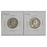 Two 1940 Silver Quarters