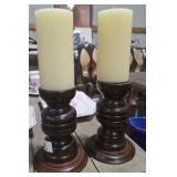 Large Wooden Candleholders & Candles