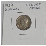 1924 X Fine Plus Silver Mercury Dime