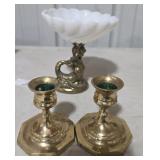 Brass & Glass Soap Dish & Candleholders