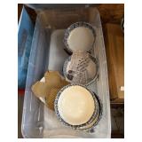 Tote of Stoneware Bowls & Miscellaneous
