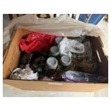 Box of Canning Jars and Christmas Decorations