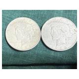 2- 1925 Silver Peace Dollar Coins