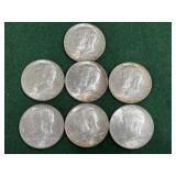 7- 1964 Silver Kennedy Half Dollar Coins