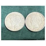 2- Silver 1924 Peace Dollars