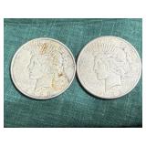 2- Silver Peace Dollars