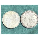 2- 1921 Silver Morgan Dollars