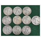10- Silver Walking Liberty Half Dollars