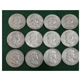 12- Franklin Half Dollars