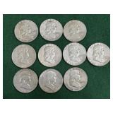 10- Silver Franklin Half Dollars