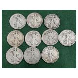 10- Silver Walking Liberty Half Dollars