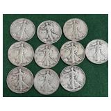 10- Silver Walking Liberty Half Dollars