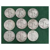 10- Silver Walking Liberty Half Dollars