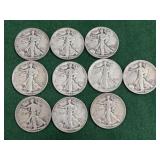 10- Silver Walking Liberty Half Dollars