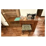 Antique Singer Sewing Machine & Stool