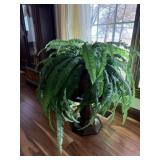 Wood Pedestal & Artificial Fern