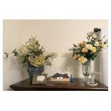 Pair of Silk Flowers w/Vases & Miscellaneous