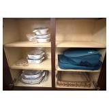 Cabinet of Casserole Dishes & Miscellaneous