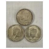 Three 1964 Kennedy Half Dollars