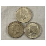 Three 1964 Kennedy Half Dollars