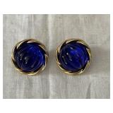 Vintage Blue Swirl Button Earrings