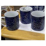 Set of 3 Asian Blue & White Porcelain Mugs