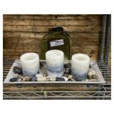 Candle Display & Green Glass Jar