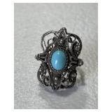 Silver Ornate Antique Turquoise Ring
