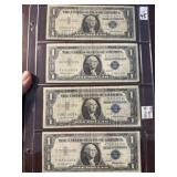 Four 1957 $1 Silver Certificates