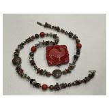 Asian Style Reversible Gemstone Rooster Necklace