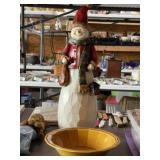 Vintage Bowl & Large Wooden Snowman