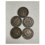 5 Indian Head Pennies
