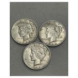 Three 1923 Peace Dollars