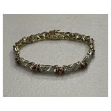 Garnet & Diamond Sterling Silver Bracelet