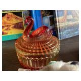 Vintage Art Glass Swan Powder Dish