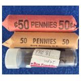 2 1/2 Rolls 95% Copper Lincoln Cents