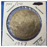 1957 One Peso Mexican Coin