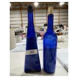 2 Large Blue Glass Vases