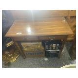 Oak 2 Drawer Desk with Brass Rail