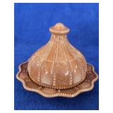 Greentown Chocolate Slag Glass Covered Butter Dish