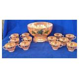 Anchor Hocking Peach Luster Punch Bowl Set