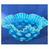 Vintage Fenton Blue Opalescent Coin Dot Bowl